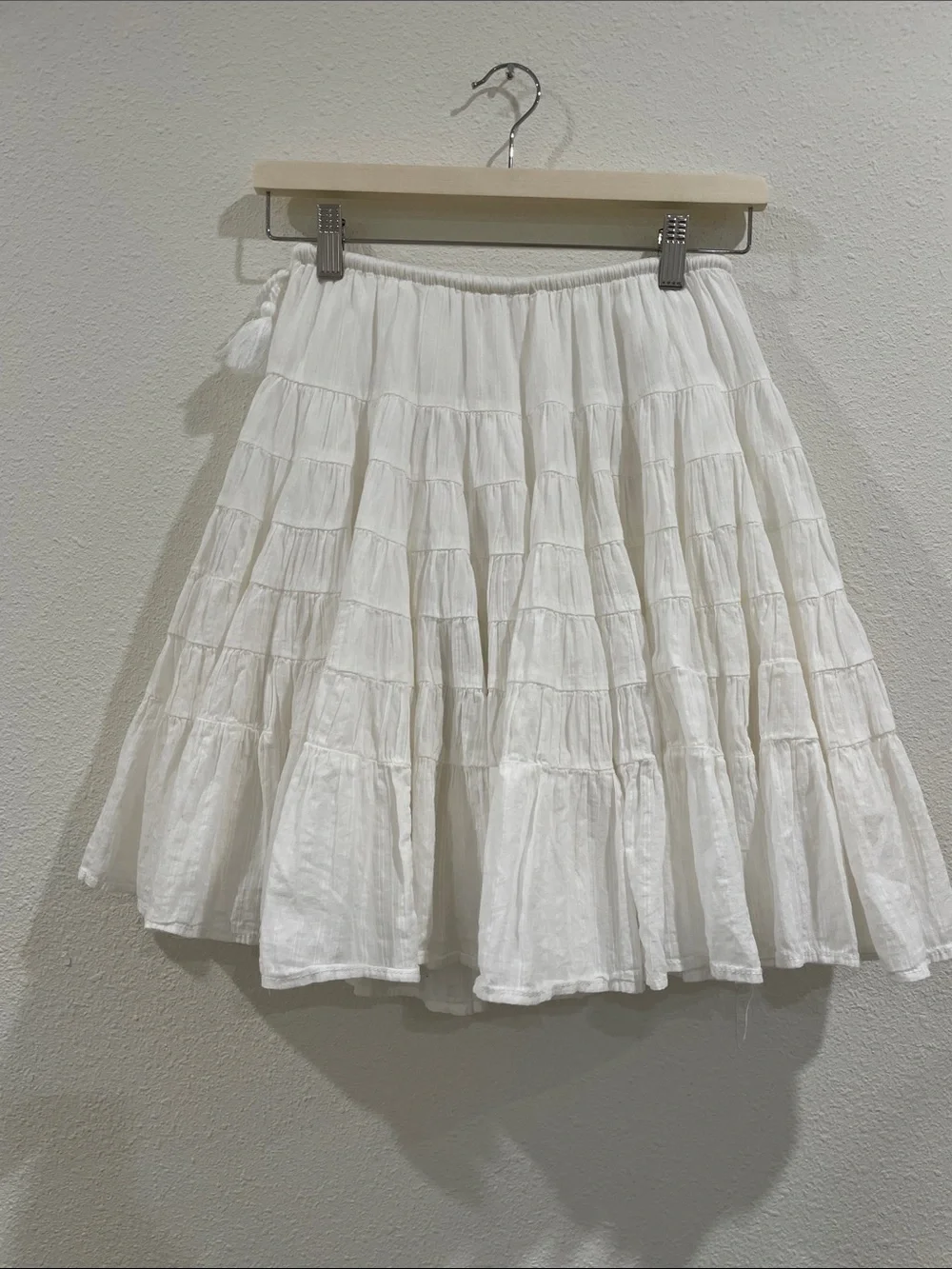 Free People Many Layers 100% Cotton Boho Prarie Y2K Flowy White Midi Skirt XS